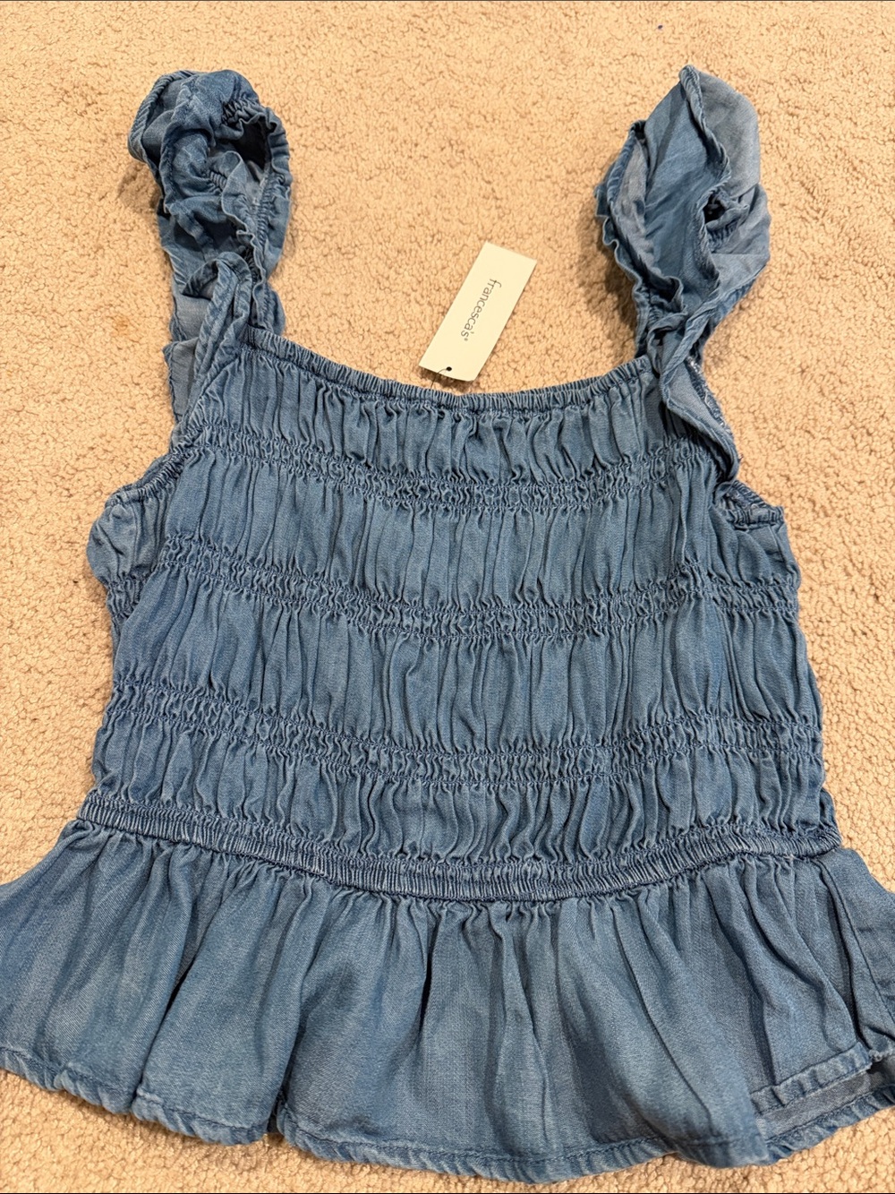 Blue rain chambray denim ruffle top sz medium nwt